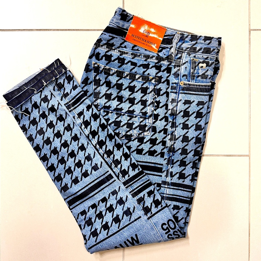 Scotch & Soda Houndstooth Pattern Printed Ralston Blue Jeans